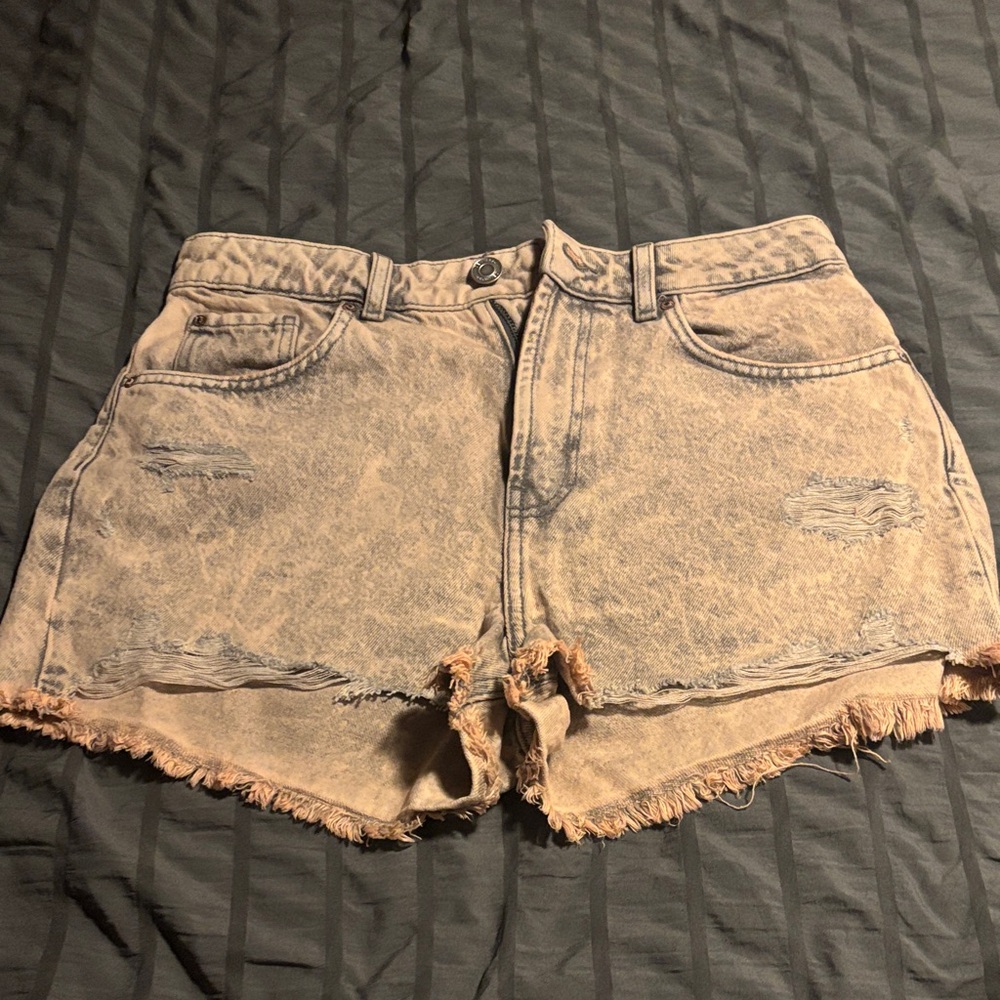 Denim&Co Tan Distressed Jean Shorts